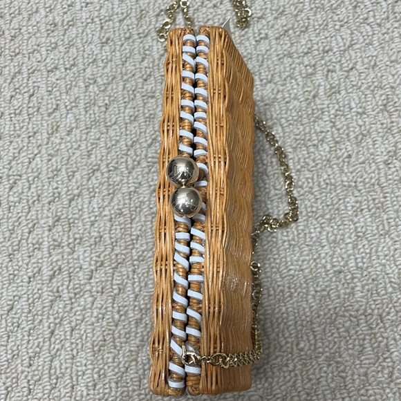 NWT Serpui Gisele Bag Wicker Light Honey White Leather Trim Gold Chain - Picture 8 of 12